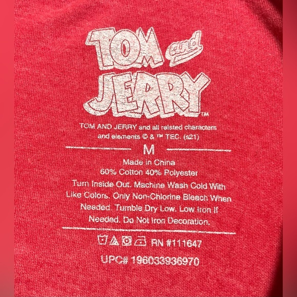 Tom and Jerry Cartoon Characters Graphic Tshirt Short Sleeve Red Size Medium - Picture 6 of 7